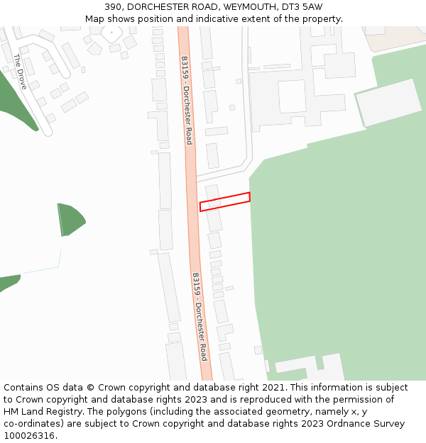 390, DORCHESTER ROAD, WEYMOUTH, DT3 5AW: Location map and indicative extent of plot