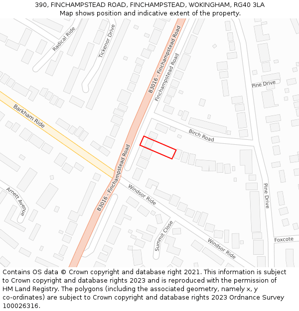 390, FINCHAMPSTEAD ROAD, FINCHAMPSTEAD, WOKINGHAM, RG40 3LA: Location map and indicative extent of plot