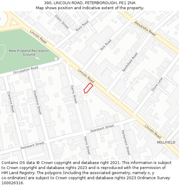 390, LINCOLN ROAD, PETERBOROUGH, PE1 2NA: Location map and indicative extent of plot