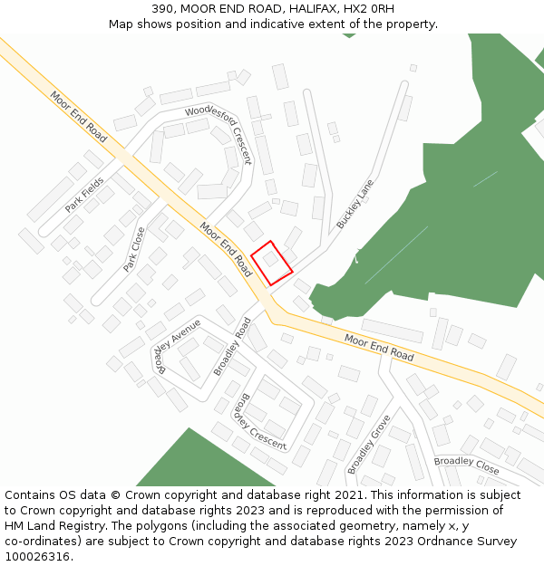 390, MOOR END ROAD, HALIFAX, HX2 0RH: Location map and indicative extent of plot