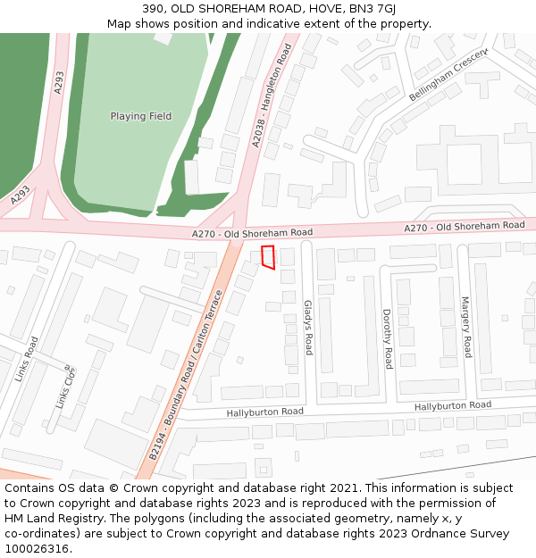 390, OLD SHOREHAM ROAD, HOVE, BN3 7GJ: Location map and indicative extent of plot