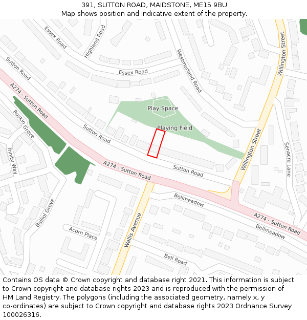 391, SUTTON ROAD, MAIDSTONE, ME15 9BU: Location map and indicative extent of plot