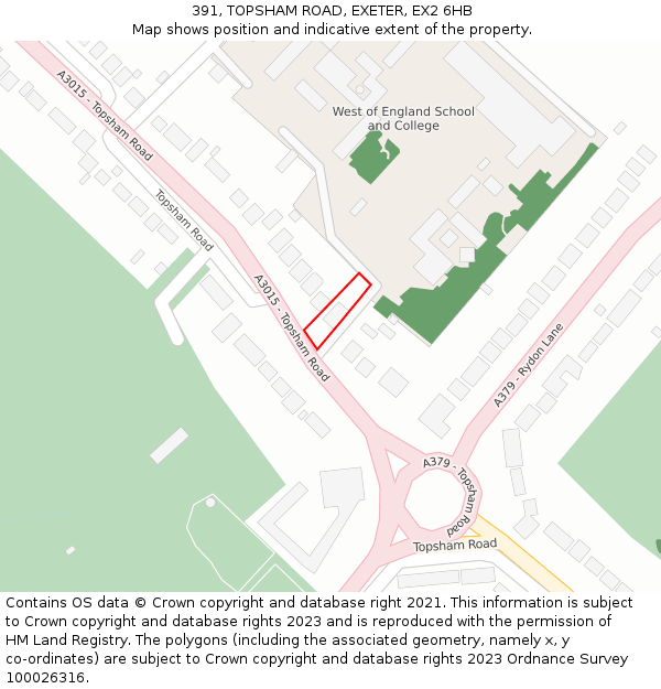 391, TOPSHAM ROAD, EXETER, EX2 6HB: Location map and indicative extent of plot