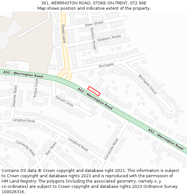 391, WERRINGTON ROAD, STOKE-ON-TRENT, ST2 9AE: Location map and indicative extent of plot