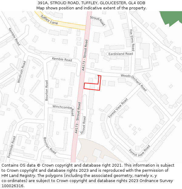 391A, STROUD ROAD, TUFFLEY, GLOUCESTER, GL4 0DB: Location map and indicative extent of plot