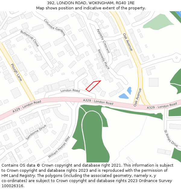 392, LONDON ROAD, WOKINGHAM, RG40 1RE: Location map and indicative extent of plot