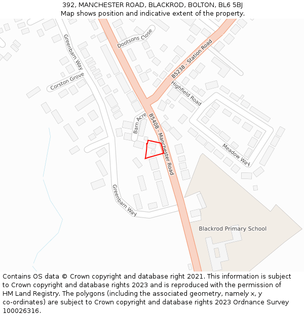 392, MANCHESTER ROAD, BLACKROD, BOLTON, BL6 5BJ: Location map and indicative extent of plot