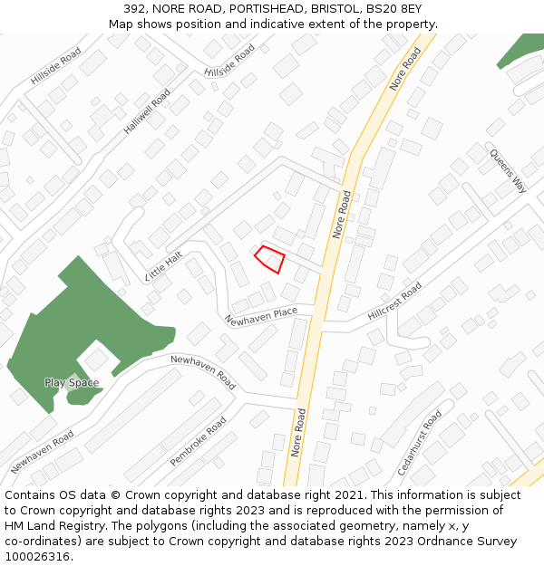 392, NORE ROAD, PORTISHEAD, BRISTOL, BS20 8EY: Location map and indicative extent of plot