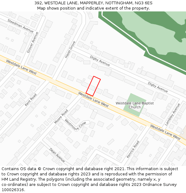 392, WESTDALE LANE, MAPPERLEY, NOTTINGHAM, NG3 6ES: Location map and indicative extent of plot