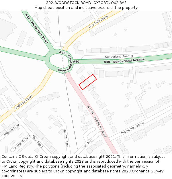 392, WOODSTOCK ROAD, OXFORD, OX2 8AF: Location map and indicative extent of plot