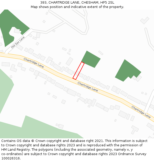 393, CHARTRIDGE LANE, CHESHAM, HP5 2SL: Location map and indicative extent of plot