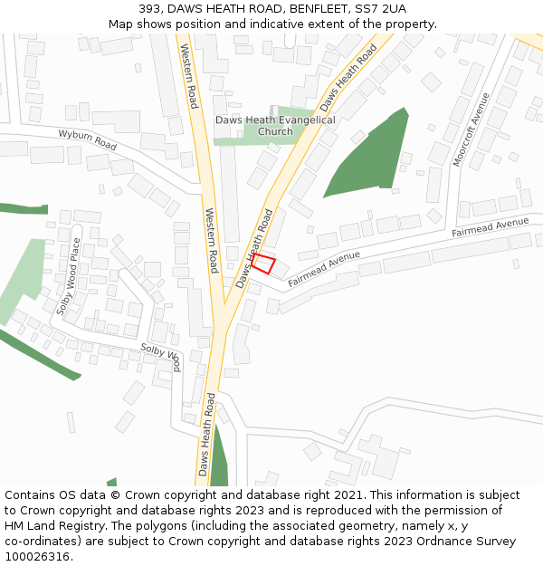 393, DAWS HEATH ROAD, BENFLEET, SS7 2UA: Location map and indicative extent of plot