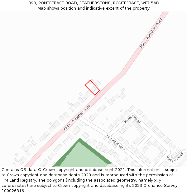 393, PONTEFRACT ROAD, FEATHERSTONE, PONTEFRACT, WF7 5AD: Location map and indicative extent of plot