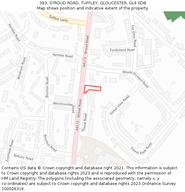 393, STROUD ROAD, TUFFLEY, GLOUCESTER, GL4 0DB: Location map and indicative extent of plot