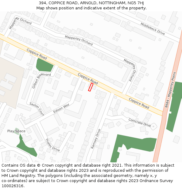 394, COPPICE ROAD, ARNOLD, NOTTINGHAM, NG5 7HJ: Location map and indicative extent of plot