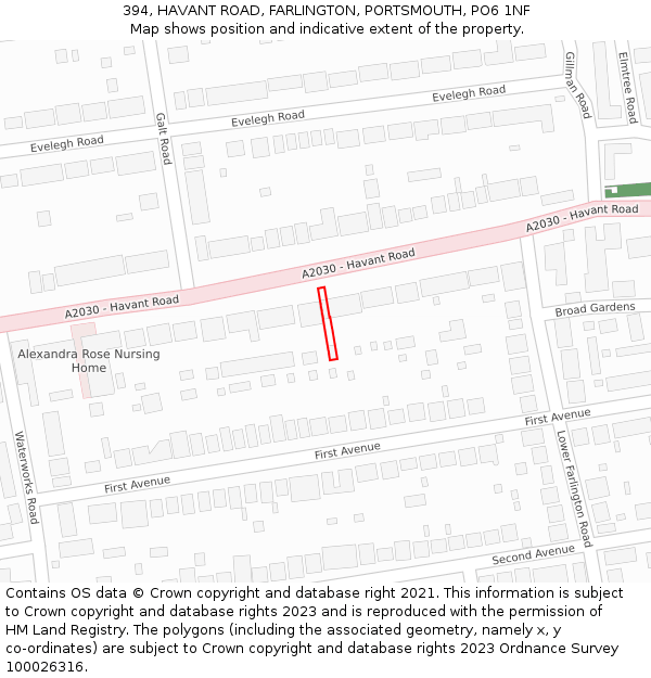394, HAVANT ROAD, FARLINGTON, PORTSMOUTH, PO6 1NF: Location map and indicative extent of plot