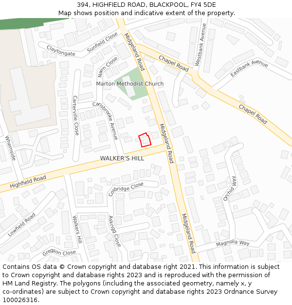 394, HIGHFIELD ROAD, BLACKPOOL, FY4 5DE: Location map and indicative extent of plot