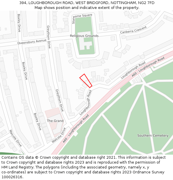 394, LOUGHBOROUGH ROAD, WEST BRIDGFORD, NOTTINGHAM, NG2 7FD: Location map and indicative extent of plot