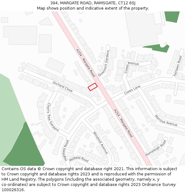 394, MARGATE ROAD, RAMSGATE, CT12 6SJ: Location map and indicative extent of plot