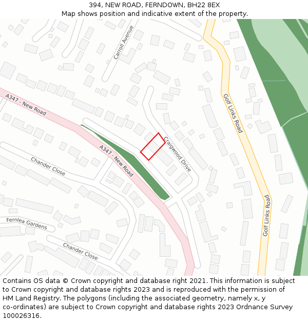 394, NEW ROAD, FERNDOWN, BH22 8EX: Location map and indicative extent of plot