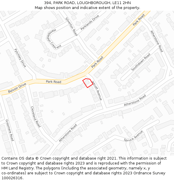 394, PARK ROAD, LOUGHBOROUGH, LE11 2HN: Location map and indicative extent of plot