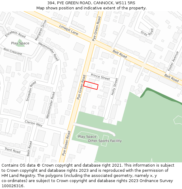 394, PYE GREEN ROAD, CANNOCK, WS11 5RS: Location map and indicative extent of plot