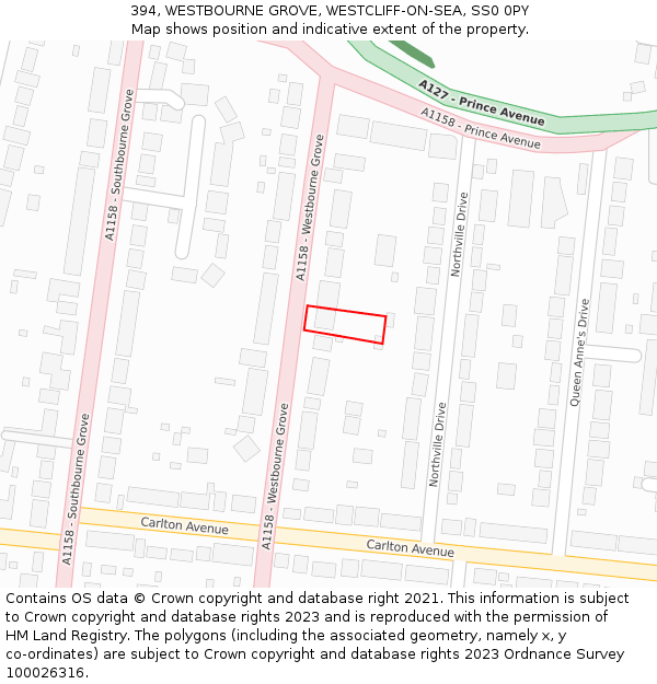 394, WESTBOURNE GROVE, WESTCLIFF-ON-SEA, SS0 0PY: Location map and indicative extent of plot