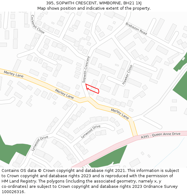 395, SOPWITH CRESCENT, WIMBORNE, BH21 1XJ: Location map and indicative extent of plot