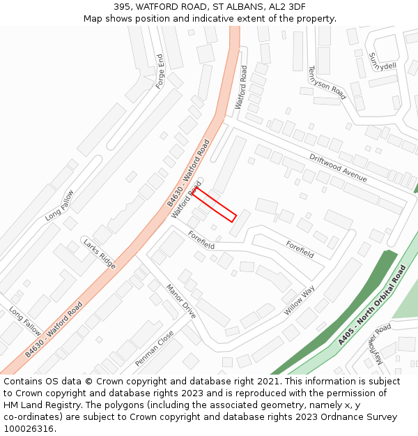 395, WATFORD ROAD, ST ALBANS, AL2 3DF: Location map and indicative extent of plot