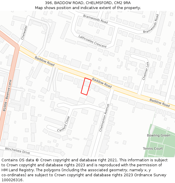 396, BADDOW ROAD, CHELMSFORD, CM2 9RA: Location map and indicative extent of plot