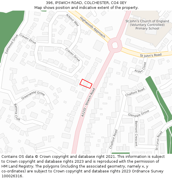 396, IPSWICH ROAD, COLCHESTER, CO4 0EY: Location map and indicative extent of plot