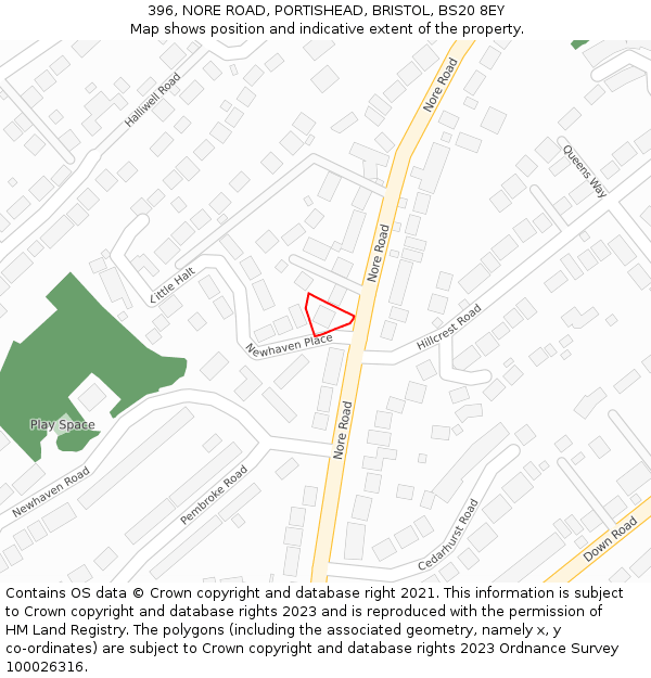 396, NORE ROAD, PORTISHEAD, BRISTOL, BS20 8EY: Location map and indicative extent of plot