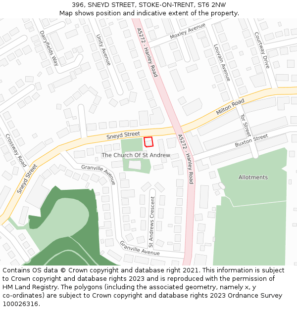 396, SNEYD STREET, STOKE-ON-TRENT, ST6 2NW: Location map and indicative extent of plot