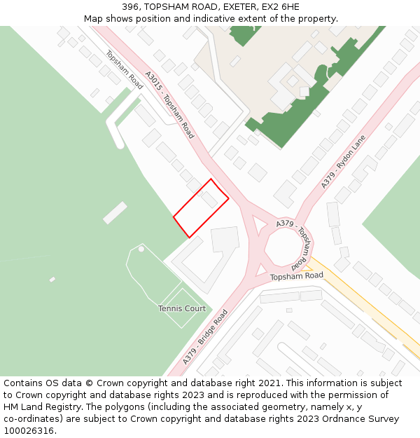 396, TOPSHAM ROAD, EXETER, EX2 6HE: Location map and indicative extent of plot