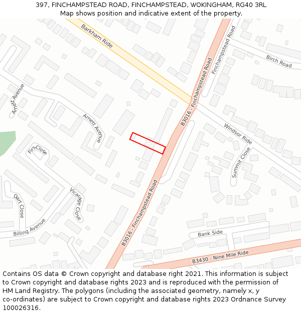 397, FINCHAMPSTEAD ROAD, FINCHAMPSTEAD, WOKINGHAM, RG40 3RL: Location map and indicative extent of plot