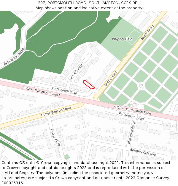 397, PORTSMOUTH ROAD, SOUTHAMPTON, SO19 9BH: Location map and indicative extent of plot