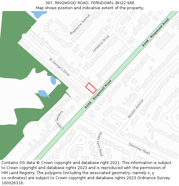 397, RINGWOOD ROAD, FERNDOWN, BH22 9AE: Location map and indicative extent of plot