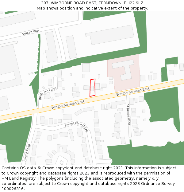 397, WIMBORNE ROAD EAST, FERNDOWN, BH22 9LZ: Location map and indicative extent of plot