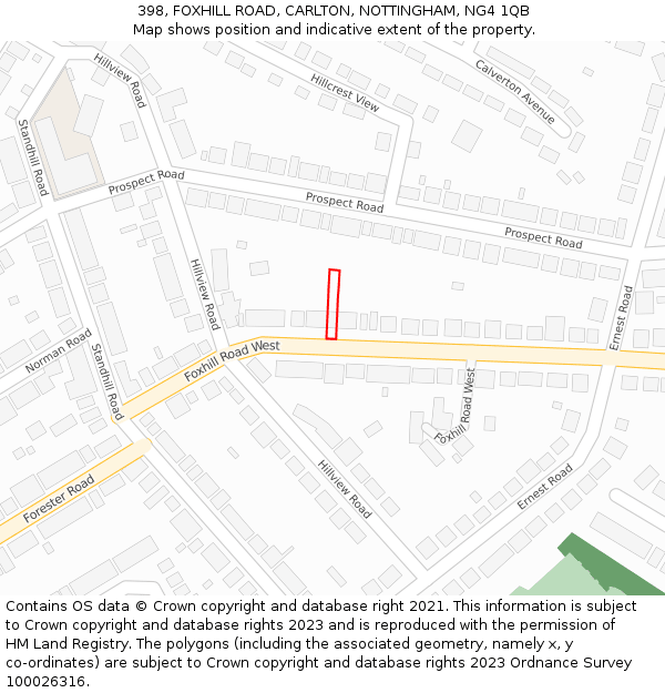 398, FOXHILL ROAD, CARLTON, NOTTINGHAM, NG4 1QB: Location map and indicative extent of plot