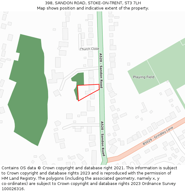 398, SANDON ROAD, STOKE-ON-TRENT, ST3 7LH: Location map and indicative extent of plot