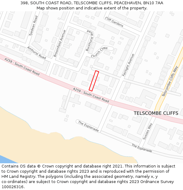 398, SOUTH COAST ROAD, TELSCOMBE CLIFFS, PEACEHAVEN, BN10 7AA: Location map and indicative extent of plot