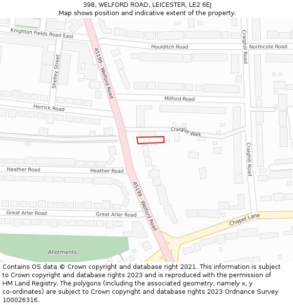 398, WELFORD ROAD, LEICESTER, LE2 6EJ: Location map and indicative extent of plot