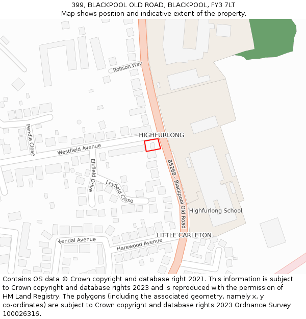 399, BLACKPOOL OLD ROAD, BLACKPOOL, FY3 7LT: Location map and indicative extent of plot