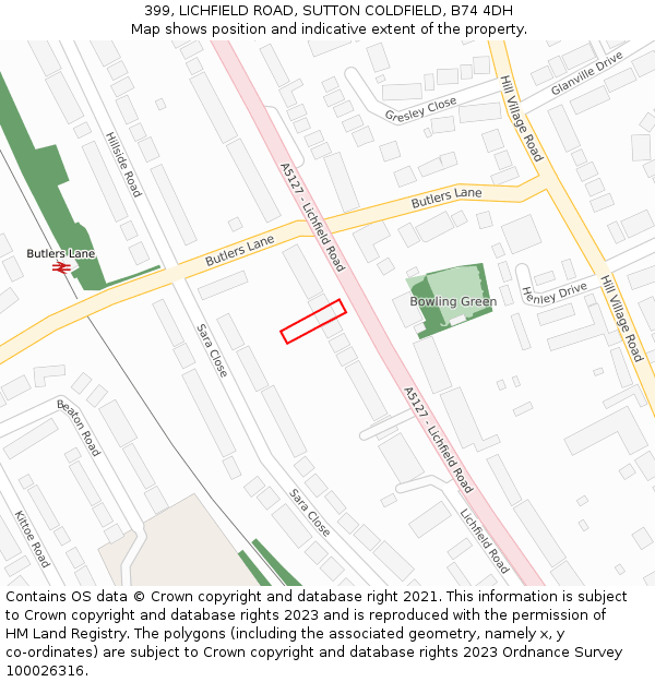 399, LICHFIELD ROAD, SUTTON COLDFIELD, B74 4DH: Location map and indicative extent of plot