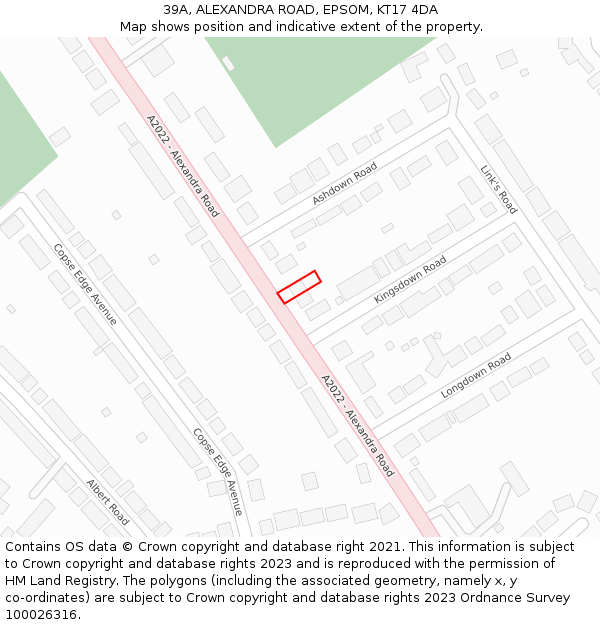 39A, ALEXANDRA ROAD, EPSOM, KT17 4DA: Location map and indicative extent of plot