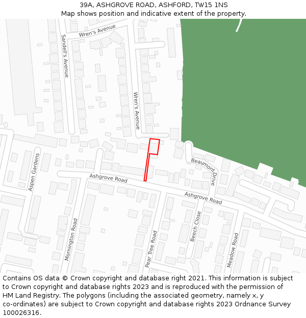 39A, ASHGROVE ROAD, ASHFORD, TW15 1NS: Location map and indicative extent of plot