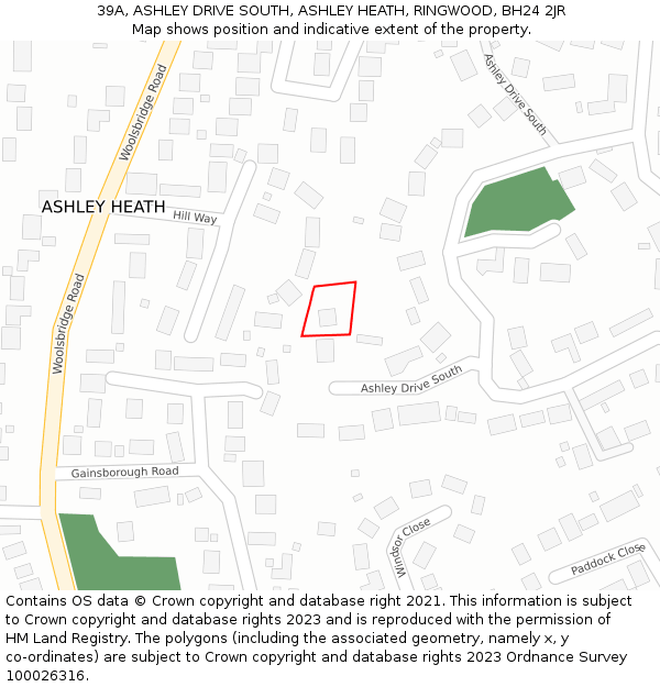 39A, ASHLEY DRIVE SOUTH, ASHLEY HEATH, RINGWOOD, BH24 2JR: Location map and indicative extent of plot