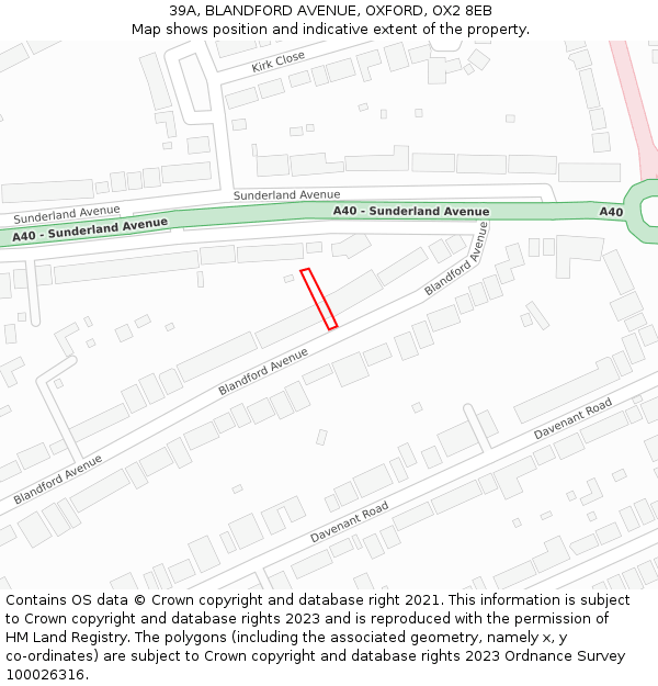 39A, BLANDFORD AVENUE, OXFORD, OX2 8EB: Location map and indicative extent of plot