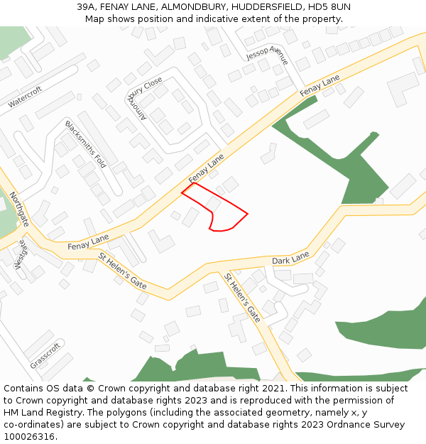 39A, FENAY LANE, ALMONDBURY, HUDDERSFIELD, HD5 8UN: Location map and indicative extent of plot