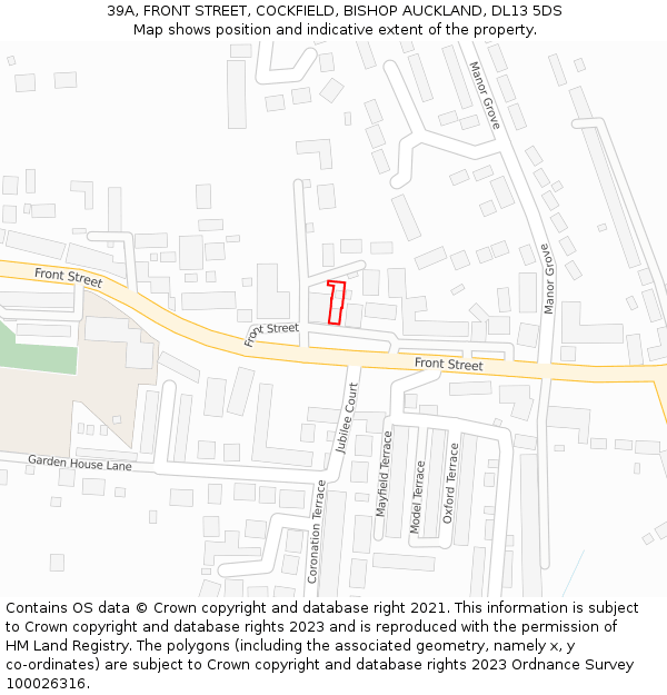 39A, FRONT STREET, COCKFIELD, BISHOP AUCKLAND, DL13 5DS: Location map and indicative extent of plot